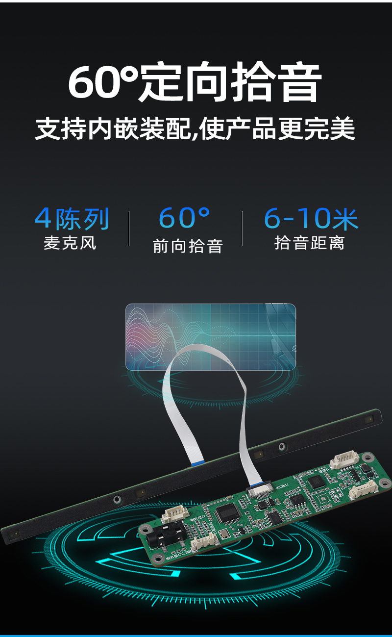 4-Mic Array with Integrated Speaker Amplifier – 60° Directional Beamforming - 图片 5