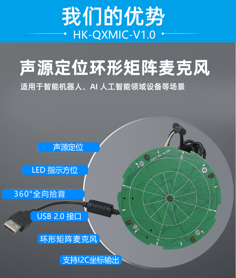 Sound source localization ring matrix microphone-5-mic array board - 图片 5